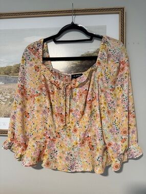A. Byer Peach-Pink Floral Peasant Top